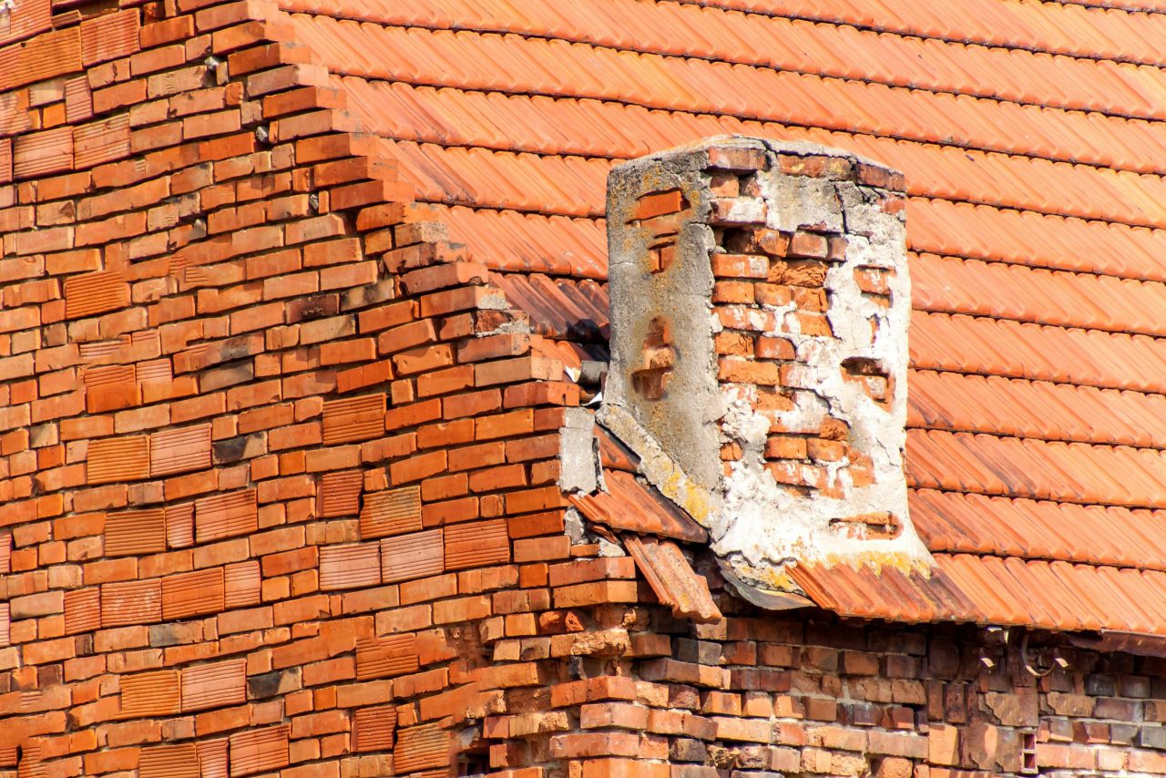 Old Brick Chimney On The Roof Brick Masonry Damaged Chimney